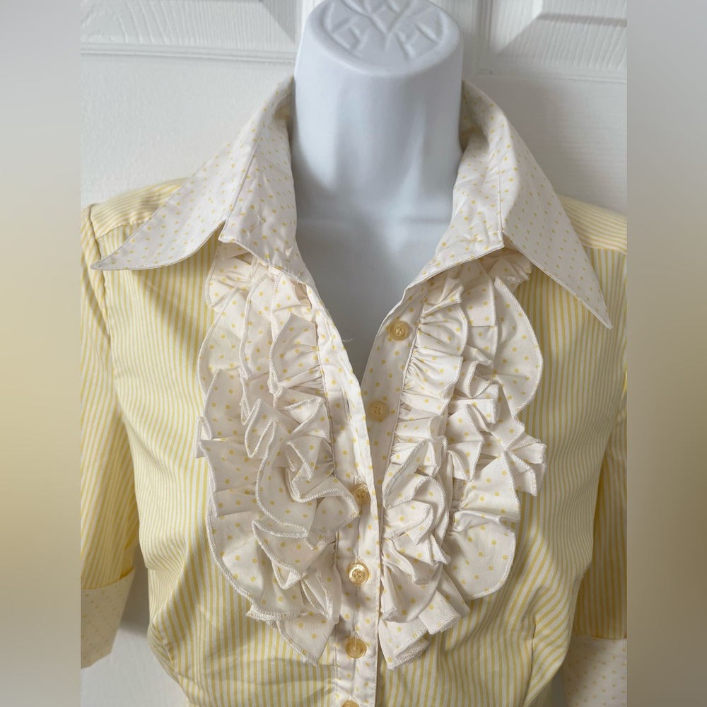 Bebe Y2K RARE Vintage Yellow Striped Blouse with Ruffle Detail. Size Small. - Picture 8 of 9